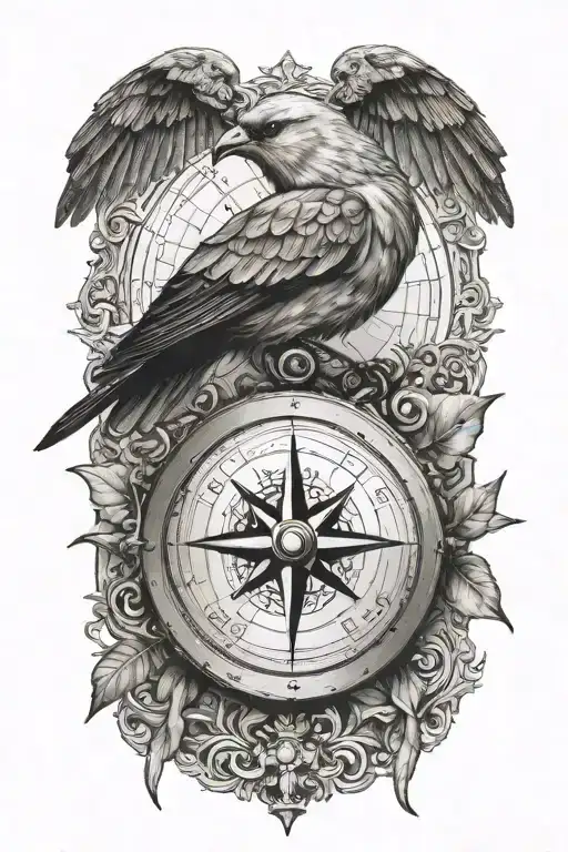 compass bird perched regally on the sturdy tattoo design idea