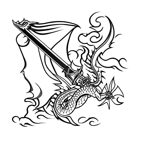 purple dragon rider sword tattoo design idea