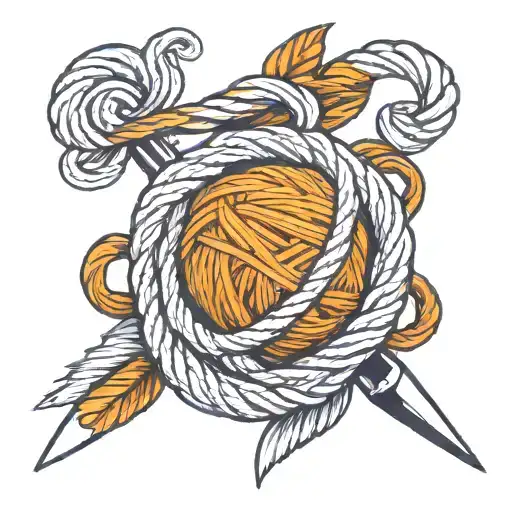 Ball of yarn with single crochet hook intertwined  tattoo design idea