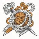 Ball of yarn with single crochet hook intertwined  tattoo design idea