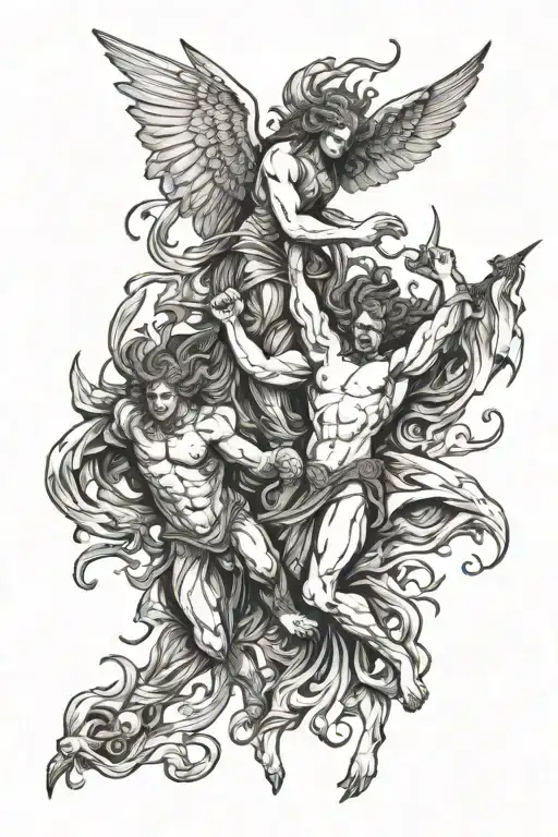 angel and demons fighting tattoo design idea