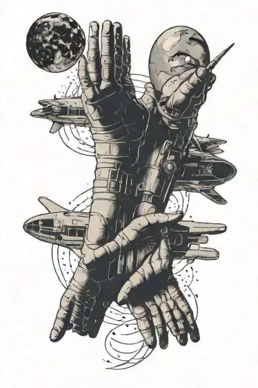 pink floyd wish you were here handshake space and moon tattoo design idea