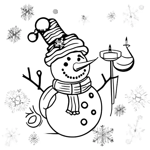 aesthetic snowman with candle ,snowflake and number 7570 tattoo design idea