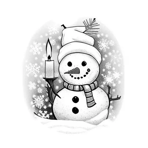 aesthetic snowman with candle ,snowflake and number 7570 tattoo design idea