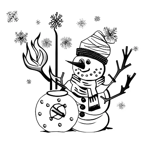 cool snowman with candle ,snowflake and number 7570 tattoo design idea