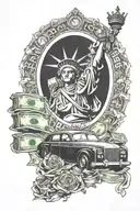 Statue of Liberty, Rolls Royce, money, Rolex tattoo design idea