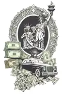 Statue of Liberty, Rolls Royce, money, Rolex tattoo design idea