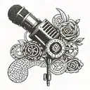 A tattoo design featuring a microphone intertwined with musical notes and casino chips tattoo design idea