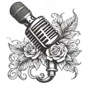 A tattoo design featuring a microphone intertwined with musical notes and casino chips tattoo design idea