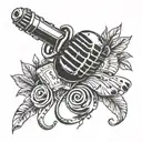 A tattoo design featuring a microphone intertwined with musical notes and casino chips tattoo design idea