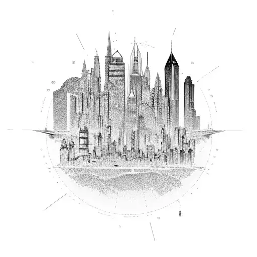 A detailed skyline of different cities around the world, each representing a memorable trip or experience tattoo design idea