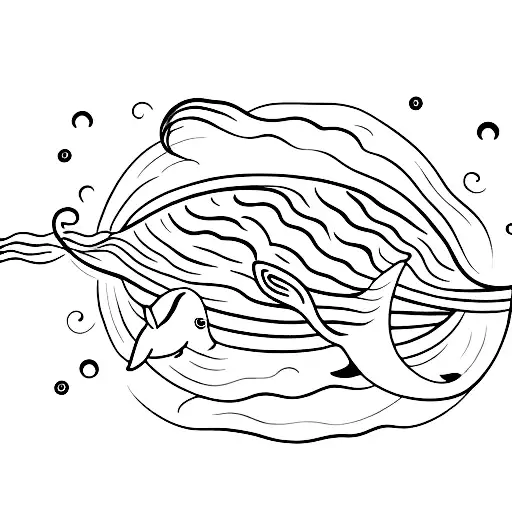 A minimalist tattoo of a whale swimming through a musical staff tattoo design idea
