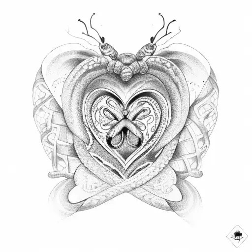 infinity butterfly inside heart with snake around  tattoo design idea
