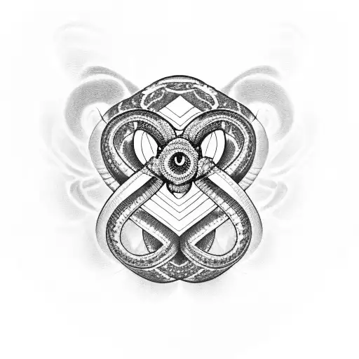 infinity butterfly inside heart with snake around  tattoo design idea