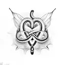 infinity butterfly inside heart with snake around  tattoo design idea