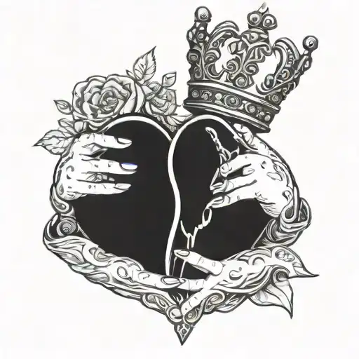 hands holding heart and crown tattoo design idea