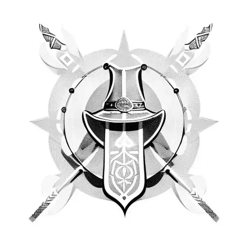 A cowboy hat adorned with Viking symbols and crossed swords tattoo design idea