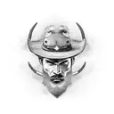 A cowboy hat adorned with Viking symbols and crossed swords tattoo design idea