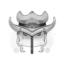 A cowboy hat adorned with Viking symbols and crossed swords tattoo design idea