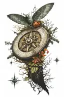 (masterpiece), compass, forrest, butte rfly, surreal  tattoo design idea