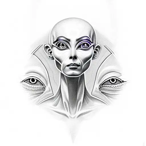 Alien Nefertiti with extra eyes tattoo design idea