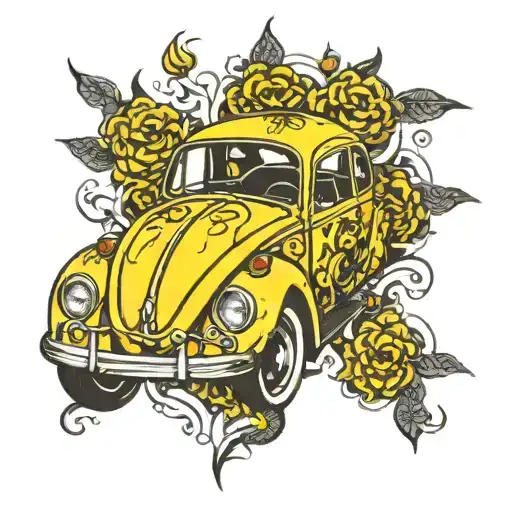 yellow volkswagen beetle tattoo design idea