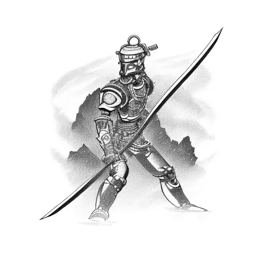 Incorporate your passion for industry into a tattoo by depicting a mechanical arm wielding a katana. tattoo design idea