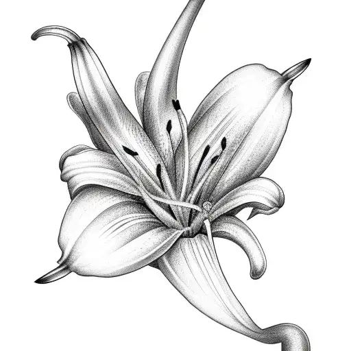 one Lily flower with 3 small butterflies around it tattoo design idea