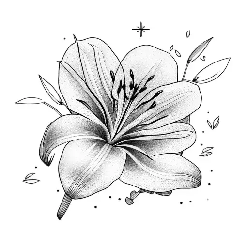 one Lily flower with 3 small butterflies around it tattoo design idea