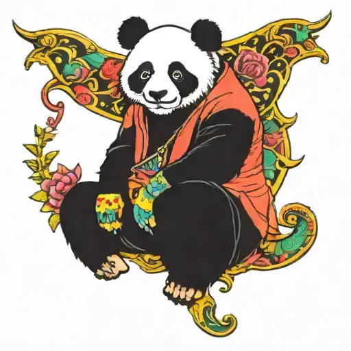 panda wearing colourful flared pants  tattoo design idea
