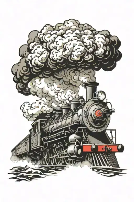 steam train surrounded by smoke  tattoo design idea
