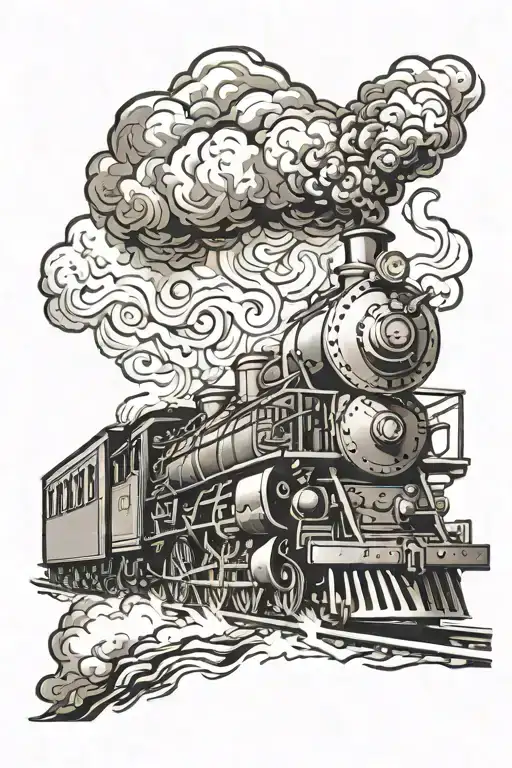 steam train coming out of smoke tattoo design idea