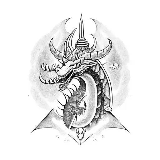 Dragón Vikingo con una oración en alfabeto vikingo que diga Josefina mí amor por siempre tattoo design idea