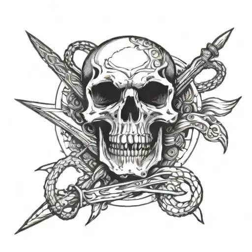 skull snake sword tattoo design idea