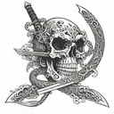 skull snake sword tattoo design idea