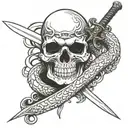 skull snake sword tattoo design idea