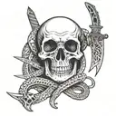 skull snake sword tattoo design idea
