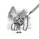  a damaged well with a hangman's noose tattoo design idea