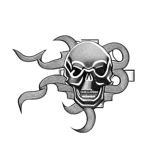 a badge with a skull and crossbones tattoo design idea