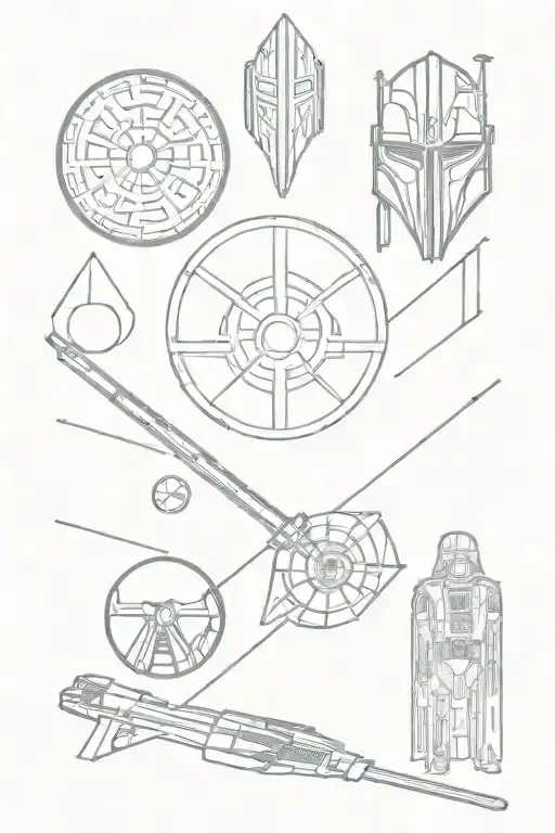 Star Wars Darth Maul Anakin and Obi Wan Lightsaber Darth Vader Millennium Falcon Death Star tattoo design idea