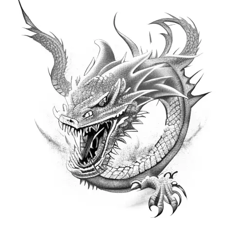A fierce dragon battling a hockey player on ice tattoo design idea
