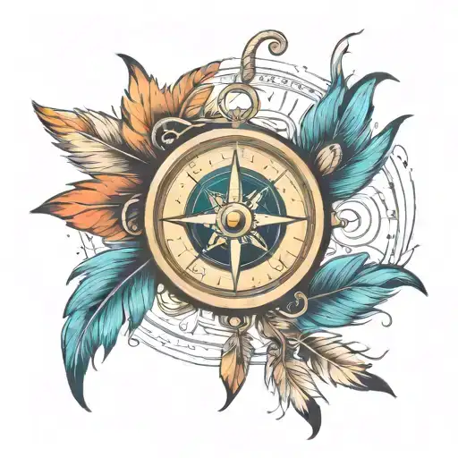 Compass as an infinity sign with feathers and a phoenix tattoo design idea