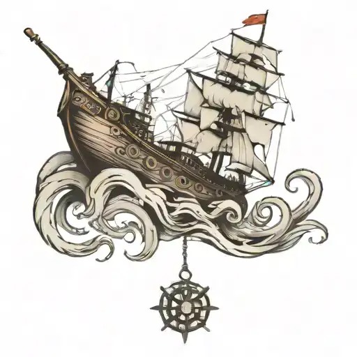 ship and kraken attacking tattoo design idea