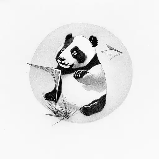 fine line simple femenine small panda with a letter m tattoo design idea
