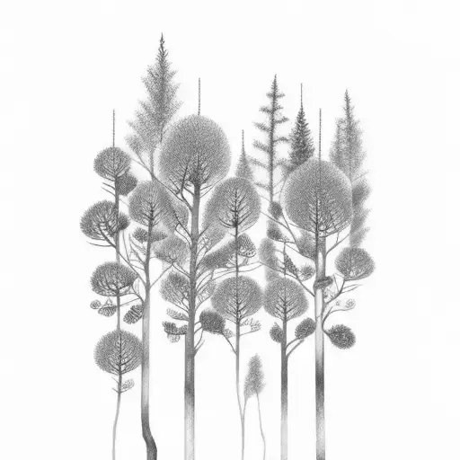 Pine Forest sleeve with deer and small blue flowers tattoo design idea