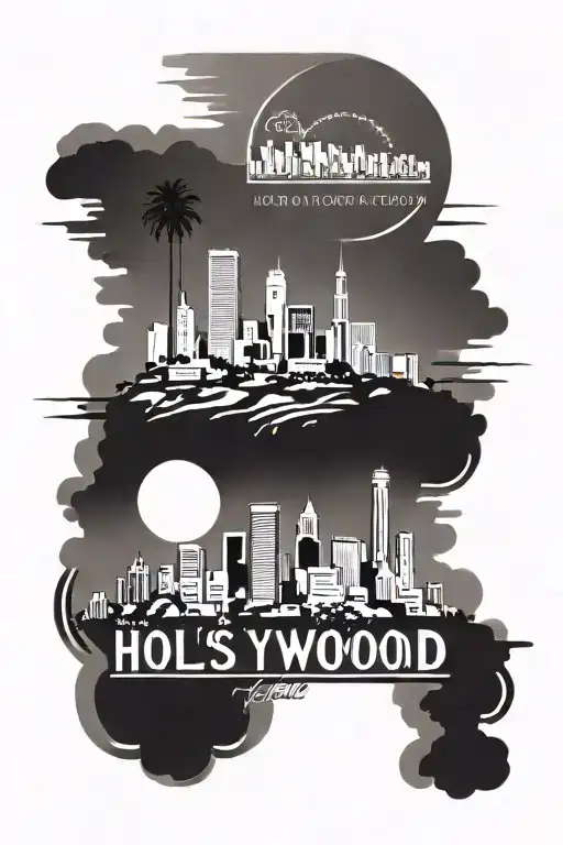 Los Angeles skyline with Hollywood sign and LA logo tattoo design idea