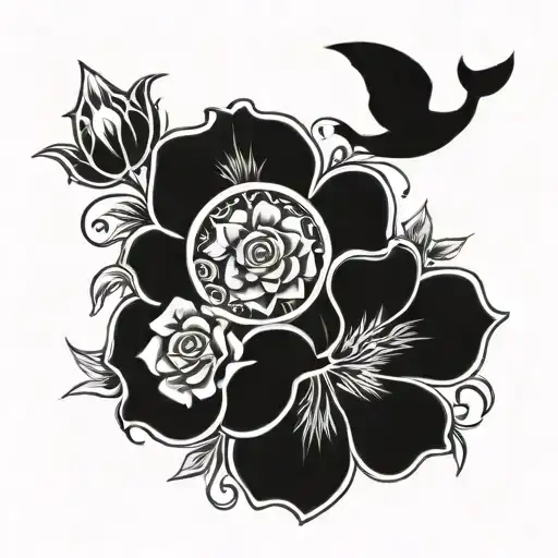 Upper right chest flower leading into shoulder with half sun half moon add a baby footprint with a think solid line band tattoo design idea