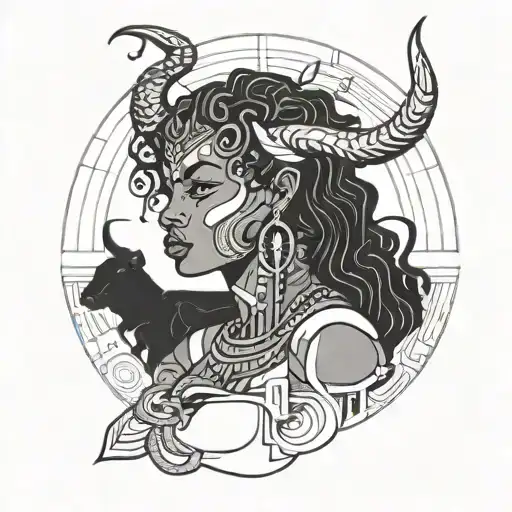 taurus zodiac, black woman, bohemian  tattoo design idea