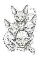 Sphinx cat three heads one skull and demon tattoo design idea