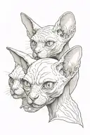 Sphinx cat three heads one skull and demon tattoo design idea